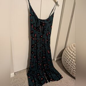 Dark Teal Slip Dress with Fun Leopard Print